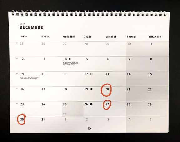 Horaires et traitements de fin d'année 2019